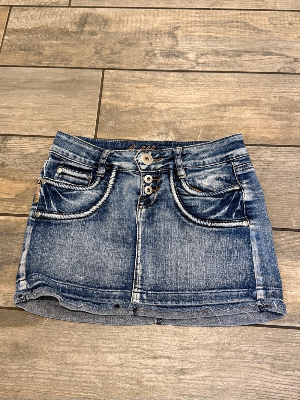 Bubblegum Denim Micro Mini Skirt - Low Rise Distressed Blue Wash Vintage Y2K